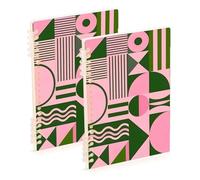 SyXIOP Cuaderno en espiral tamaño A5 con formas abstractas de arte moderno, rosa, verde, naranja, 8.3 x 5.7 pulgadas, resistente al desgaste, con rayas universitarias, espiral, 60 hojas para viajes y