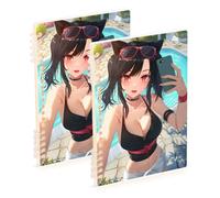 SyXIOP Cuaderno forrado de anime Girl Summer Selfie de tamaño A5 de 8.3 x 5.7 pulgadas, cuadernos de asignaturas resistentes al desgaste, 60 hojas para planificador y negocios, paquete de 2