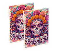 SyXIOP Cuaderno universitario colorido de tamaño A5 Dia De Los Muertos Mexican Sugar Skull Girl de 8.3 x 5.7 pulgadas, cuaderno en espiral rayado universitario resistente al desgaste, 60 hojas para