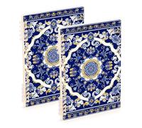 SyXIOP Cuaderno universitario de tamaño A5 con patrón tradicional chino azul y dorado, 8.3 x 5.7 pulgadas, cuaderno en espiral de tapa dura de un solo asunto, 60 hojas para trabajo y aula, paquete de