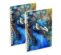 SyXIOP Cuadernos de diario de pavo real azul tamaño A5 de 8.3 x 5.7 pulgadas, cuaderno de espiral de tapa dura con rayas anchas, 60 hojas para escuela y oficina, paquete de 2