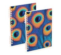 SyXIOP Cuadernos grandes de tamaño A5 con textura de piel azul pavo real de 8.3 x 5.7 pulgadas, cuadernos resistentes con rayas universitarias, 60 hojas para escuela y oficina, paquete de 2