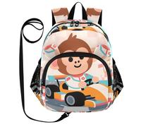 SyXIOP Cute Ears Cool Mochilas Correa Cool Girls Anti-Lost Daycare Bolsa para niños pequeños con tira reflectante de dibujos animados Monkey Racing Race Rojo, Cartoon Monkey Racing Race Rojo, S