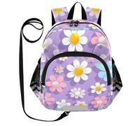 SyXIOP Cute Ears Daycare Mochila Correa Cool Girls Anti-Lost Mini bolsa con tira reflectante púrpura colorido flores margaritas, Margarita floral colorida morada, M, Casual