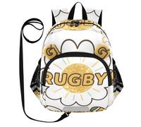 SyXIOP Cute Ears Daycare Mochila Correa Cool Girls Anti-Lost Toy Bags para niños pequeños con tira reflectante, pelota de rugby, diseño blanco y marrón, Portería de pelota de rugby con patrón blanco y