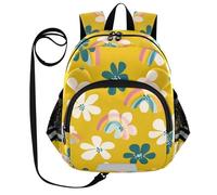 SyXIOP Cute Ears - Mini mochila escolar con correa para niño/niña, mochila antipérdida con bolsillo para botella de agua con tira reflectante, estilo Oliver Jeffers, color amarillo azalea, arcoíris