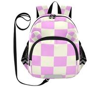 SyXIOP Cute Ears - Mochila escolar para niños, con correa, antipérdida, simple, moderna, con tira reflectante, color violeta y beige, a cuadros, Cuadros a cuadros beige violeta, M, Casual