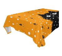 SyXIOP Divertido mantel de tela blanca con diseño de calabaza y lobo nevado, lavable para cocina y comedor interior, resistente a las arrugas, protector de mesa transparente para interiores, 1,8 m x