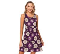 SyXIOP England Tudor - Vestido corto de verano color caqui y morado, England Tudor Rose Khaki Purple, XL