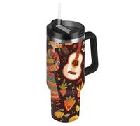 SyXIOP Ethnic Tribes Bohemian Elements - Botella de agua reutilizable al vacío de 40 onzas con pajilla, resistente a fugas, taza de café decorativa para hombres, para agua, té helado o café, vasos