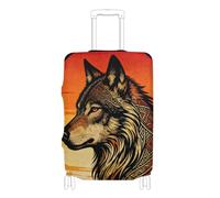 SyXIOP Funda protectora elástica de equipaje de mano con diseño de lobo y atardecer bohemio, a prueba de arañazos, protección para equipaje de 18 a 32 pulgadas, Bohemian Sunset Wolf, S 18-20 in
