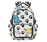 SyXIOP Happy Cute Cat - Mochila escolar con estampado de gato colorido, color negro, transparente, resistente al agua, con costuras de correa reforzadas, para niños y niñas, de 7 a 18 años