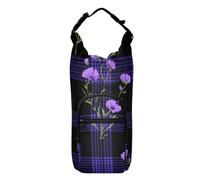 SyXIOP Lazy Plaid Mantas - Bolsa de transporte para botellas de agua, diseño de flores silvestres, color negro y morado, varios tamaños, para caminar de 20/24/32/40 onzas, para caminar diariamente