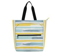 SyXIOP Lindas bolsas de mano para niños y adultos, patrón de rayas grises azules y amarillas pálidas, bolsa de compras reutilizable para niñas grandes con cremallera para la escuela y el tiempo de
