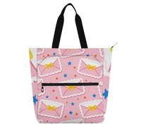 SyXIOP Lindas bolsas de mano para niños y niñas, romántico sobre rosa, múltiples bolsillos, resistente, reutilizable, bolsa de libros para biblioteca, para escuela, compras, comestibles, mochilas para