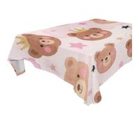 SyXIOP Mantel de tela blanca con diseño de oso de peluche marrón de dibujos animados, lavable para cocina y comedor, pícnic, de 6 a 8 pies, a prueba de derrames, 1 paquete, tamaño 54 x 72 pulgadas