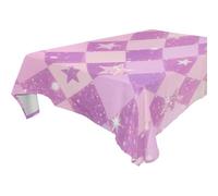 SyXIOP Mantel de tela blanca con lentejuelas rosas con patrón de cuadros de estrellas, lavable para cocina y comedor, picnic, 1,8 m a 2,4 m, antidecoloración, mantel de picnic, comedor, paquete de