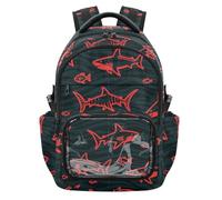 SyXIOP Mochila infantil Angry Animal Shark Fish rojo negro transparente para la escuela, resistente al agua, mochila de viaje para adolescentes, niños y niñas, de 7 a 18 años, mochilas de ninas para