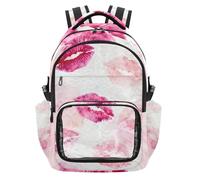 SyXIOP Mochila infantil transparente con diseño de labios rojos de San Valentín para la escuela, resistente al agua, con correas acolchadas para niños y estudiantes, de 7 a 18 años, mochila