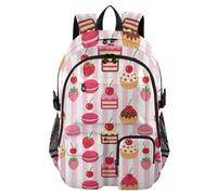SyXIOP Mochilas de viaje para laptop, diseño de rayas rosas, pastelería francesa, frutas, universidad, escuela
