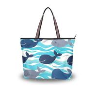 SyXIOP Ocean Sea Wave Whales - Bolso de hombro de tela de seda con cremallera para mujer, para uso diario y viajes, Ballenas Ocean Sea Wave, Medium