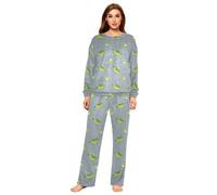 SyXIOP Oliver Jeffers Style Kiwi Jade Bird Design Green Soft - Conjunto de 2 piezas de forro polar para mujer, camisa de manga larga, Oliver Jeffers Style Kiwi Jade Bird Design Green, M