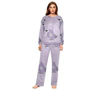 SyXIOP Oliver Jeffers Style Kiwi Jade Bird Design Purple - Conjunto de pijama de forro polar lavable para mujer con cuello redondo y pantalones, Oliver Jeffers Style Kiwi Jade Bird Design Purple, S
