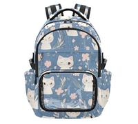 SyXIOP Peach Cute White Cats Spring Blue Clear Mochila escolar de gran capacidad con compartimento para laptop para niños y niñas, de 7 a 18 años, mochilas escolares para ninas de