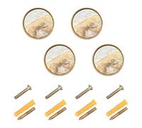 SyXIOP Shells Lying on The Sandy Beach - Juego de 4 perillas redondas para armario, estilo bohemio, color dorado, 1.26 pulgadas (32 mm)