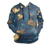 SyXIOP Sudadera con capucha azul y dorado con mapa de aventuras para hombre, con bolsillos, tops para hombre, trajes de invierno para días fríos, Blue Gold Adventure Map, XXL