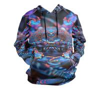 SyXIOP Sudadera con capucha para hombre, diseño de cangrejo de herradura, color azul claro, de acero neón, de gran tamaño, sudadera con capucha para invierno, Herradura cangrejo brillante neón acero