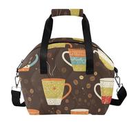 SyXIOP Taza de café de dibujos animados sin costuras para todas las estaciones, bolsa de almuerzo, regalos para mujeres, bolsa térmica a prueba de fugas con correa extraíble para picnic, camping