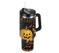 SyXIOP The Evil Yellow Pumpkin Castle on Halloween - Botella de agua de boca ancha al vacío con pajilla, resistente a fugas, taza de café decorativa de viaje para el hogar, oficina o coche, vasos para