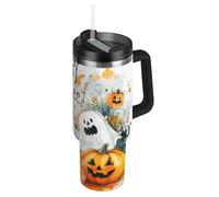 SyXIOP The Evil Yellow Pumpkin on Halloween - Botella de agua grande reutilizable al vacío con tapa de pajita, taza de café decorativa con tapa para agua, té helado o café, vaso de aluminio para agua