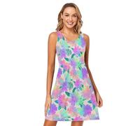 SyXIOP Vestido corto de verano con cuello redondo y flores de Alaska de Neón, Flor de verano de frambuesa de Alaska neón, XL