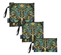 SyXIOP William Morris Green Life Tree - Paquete de 3 bolsas reutilizables para bocadillos, bolsas de almuerzo portátiles para niñas, para el trabajo, picnic o viajes