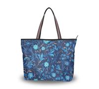 SyXIOP William Morris Style Blue Floral Pattern Silk Fabric Zipper Bags and totes tote convenient crossbody tote for women for everyday & travel, William Morris Style - Patrón floral azul, Medium