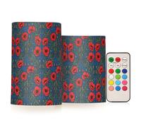 SyXIOP William Morris - Velas decorativas de amapola de Alabia roja parpadeante con temporizador, luces electrónicas, mística con control remoto para Acción de Gracias, funciona con pilas