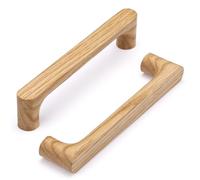 SYZOW Pack de 6 tiradores de armario de madera, tirador de cajón de madera, distancia entre centros de 128 mm, tiradores de herraje para armarios de dormitorio, cocina, puerta (roble rojo)
