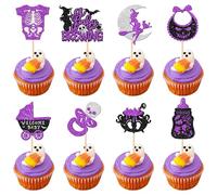 Syzplnwy 48 piezas de decoración para tartas con purpurina morada para Halloween, baby showers, revelaciones de género y fiestas de cumpleaños