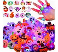 Syzplnwy Anillos con luz LED de Halloween, paquete de 50 regalos de fiesta brillantes para niños, anillos de calavera, calabaza, araña, fantasma, suministros de truco o trato, relleno de bolsas de