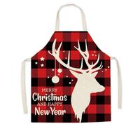 Syzplnwy Delantal de Navidad a cuadros rojos y negros con estampado de renos, juego familiar para cocina, horneado, fiesta, uso festivo, padres e hijos, Versión para adultos, D