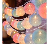 Syzplnwy Guirnalda de luces de bolas de algodón, 3 m, 20 luces LED pastel, modos intermitentes y constantes, luces nocturnas macaron para dormitorio, Navidad, propuestas