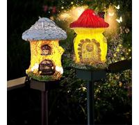 Syzplnwy Luces solares de jardín al aire libre, impermeables, decoración de paisaje en forma de casa con brillo acogedor, marcadores de camino de resina para patio, césped, decoración de jardín