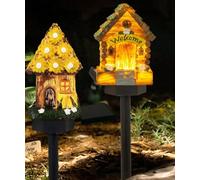 Syzplnwy Luces solares de jardín al aire libre, impermeables, decoración de paisaje en forma de casa con brillo acogedor, marcadores de camino de resina para patio, césped, decoración de jardín