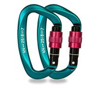 Syzplnwy Mosquetón de bloqueo de puerta de tornillo resistente - 25 kN 2,540.1 kg en forma de D para escalada profesional, montañismo, hamaca, camping, verde (2 piezas)