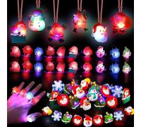 Syzplnwy Paquete de 62 regalos de fiesta de Navidad para niños: collares y anillos con luz LED con luces intermitentes que brillan en la oscuridad, rellenos de calcetines a granel para suministros de