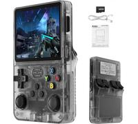 Syzplnwy R36S - Consola de juegos portátil retro con pantalla IPS de 3.5 pulgadas, batería de 3500 mAh, tarjeta TF de 64 GB, más de 15,000 juegos, sistema Linux de código abierto para adolescentes y