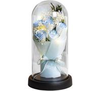 Syzplnwy Rosa eterna en cúpula de cristal con luz LED, regalo romántico de aniversario de cumpleaños para ella, esposa, novia, azul