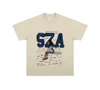SZA Línea Pintura Impreso Camiseta Algodón Manga Corta SOS Loose Street Hombres y Mujeres Verano. (Khaki,M)